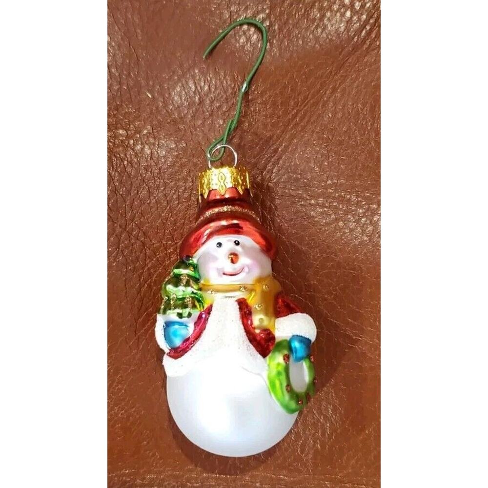 VTG 2 Inch Unique Treasures Detailed Glass Painted Snowman Christmas Ornament #3